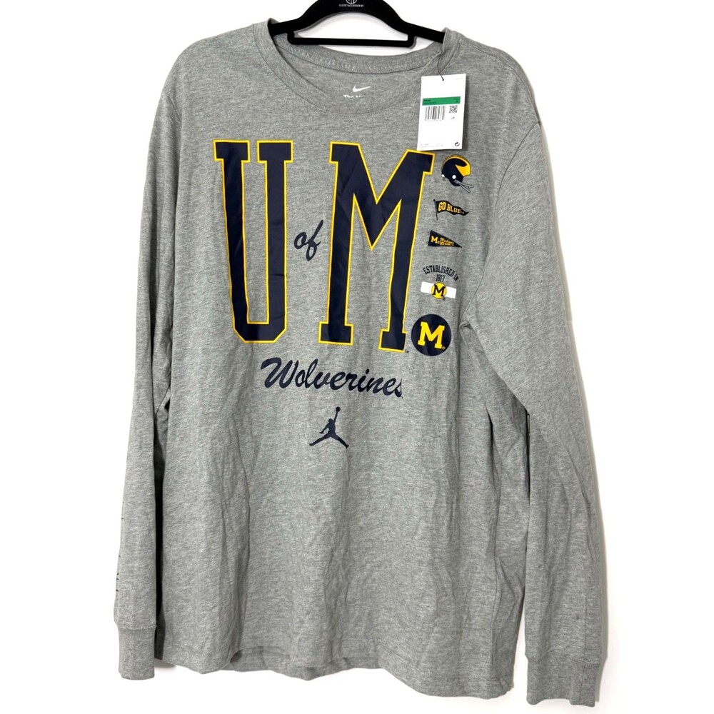 Michigan Wolverines Nike Shirt XL Gray Long Sleeve Jordan Logo NWT